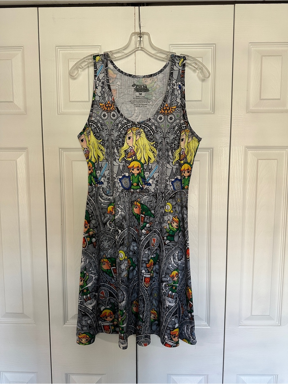 Legend of Zelda graphic Skater Dress in Gray with Link and Zelda Character Print